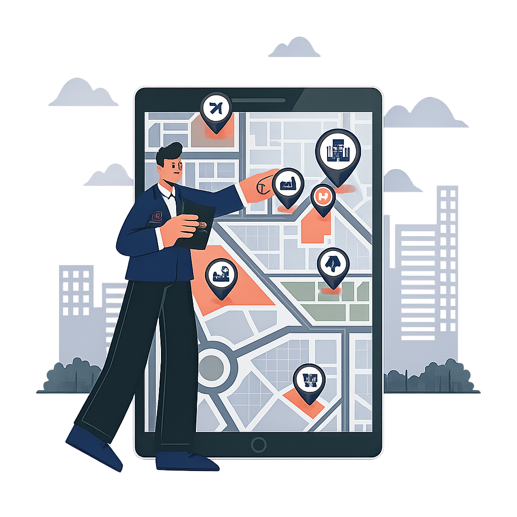 Illustration of a person exploring company locations in Bangalore